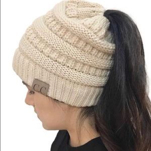 Messy Bun/ PonyTail Adult CC Knitted Winter Beanie